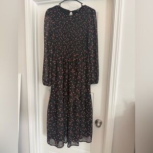 Papermoon Black and Red Floral Long Sleeve Dress